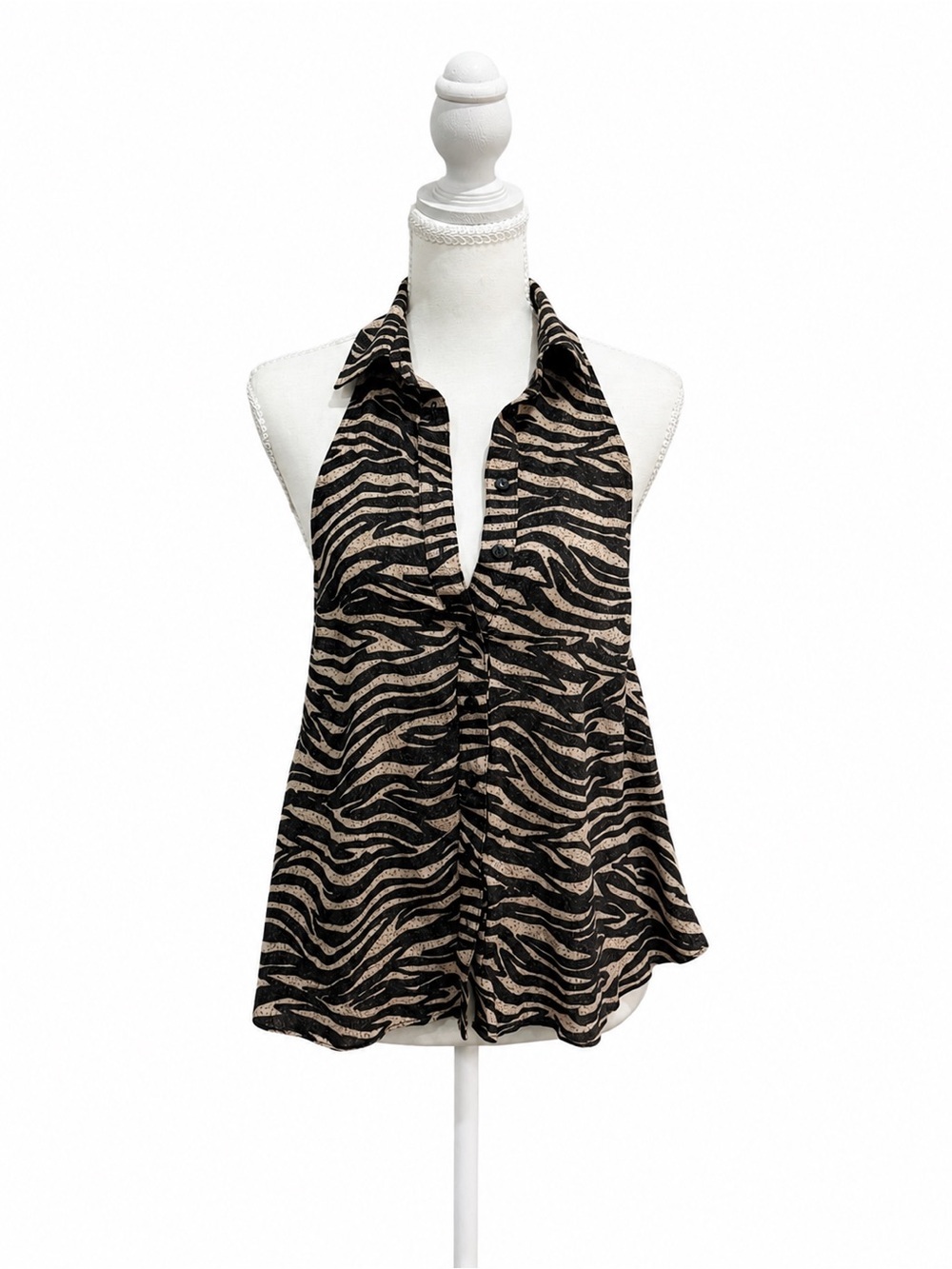 Free People XS Zebra Print Sleeveless Button Front Blouse Top